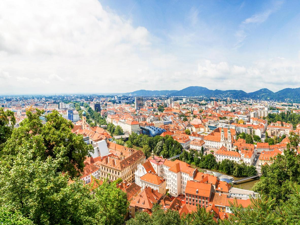 Der Ausblick von der höchsten Erhebung der Stadt: dem Grazer Schloßberg