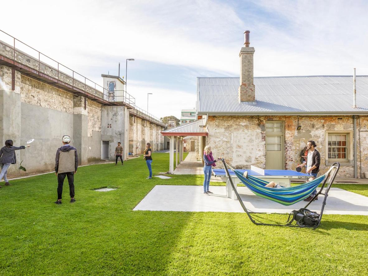 The old exercise yard at Fremantle Prison YHA has games to keep you active