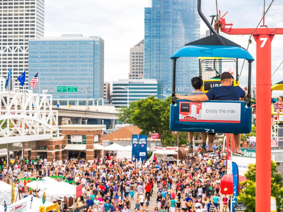 Take a ride across the festival grounds on the Skyglider