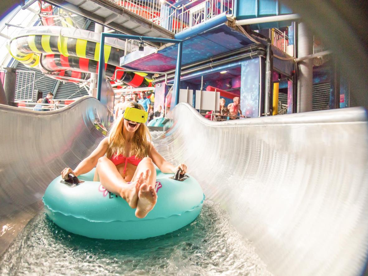 Ride a thrilling waterslide with a virtual reality headset