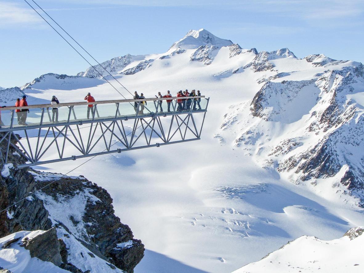 Check out the snow-covered scenery from Sölden's glacier viewing platform